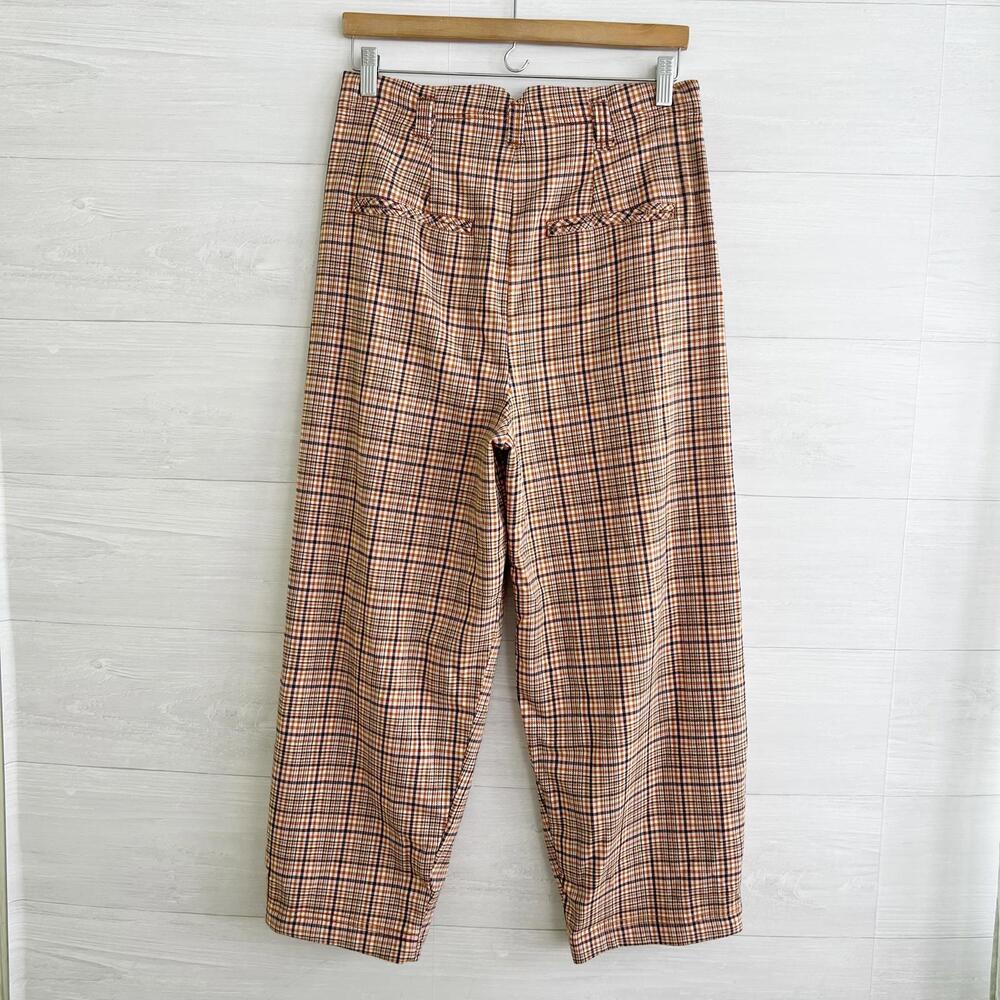 Free People - Tan pink plaid Turning Point pleated barrel leg crop pants size 2 - Picture 5 of 7
